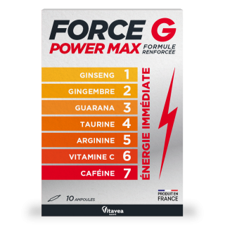 FORCE G POWER MAX, tonic natural pentru energie imediată, 10 fiole buvabile, formulă îmbunătățită