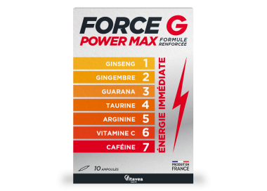 FORCE G POWER MAX, tonic natural pentru energie imediată, 10 fiole buvabile, formulă îmbunătățită
