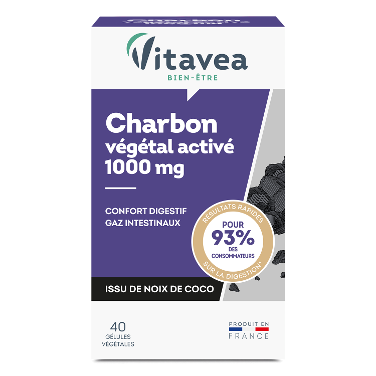 Vitavea Bien-Être Charbon Végétal activé, balonare, flatulență, confort digestiv, 40 capsule
