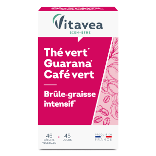 Vitavea Bien-Être Thé Vert, Guarana, Café Vert, ceai verde, guarana, cafea verde. Arzător intensiv de grăsimi, 45 capsule
