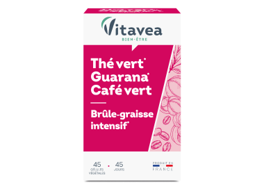 Vitavea Bien-Être Thé Vert, Guarana, Café Vert, ceai verde, guarana, cafea verde. Arzător intensiv de grăsimi, 45 capsule