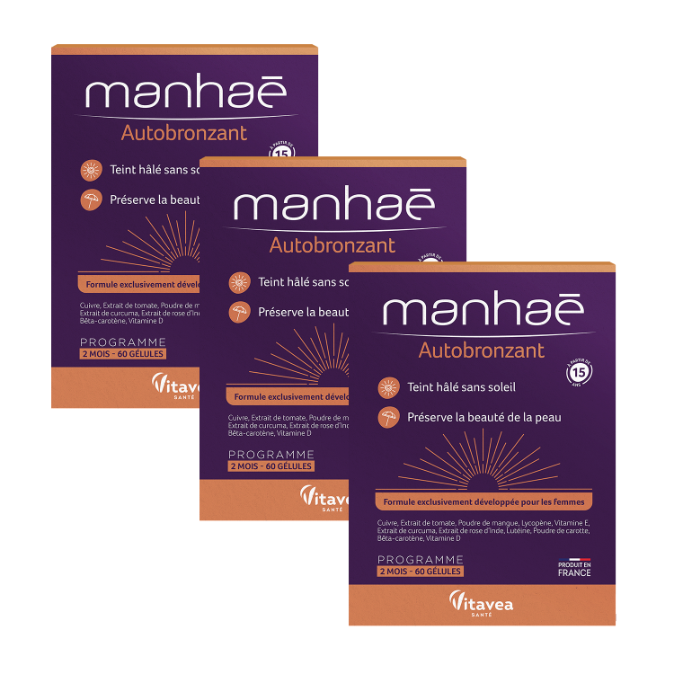 Manhaē Autobronzant, piele bronzată fără soare, 3 la preț de 2, capsule